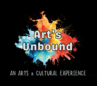 Vibrant color splash Art's Unbound logo with tagline An Arts & Cultural Experience